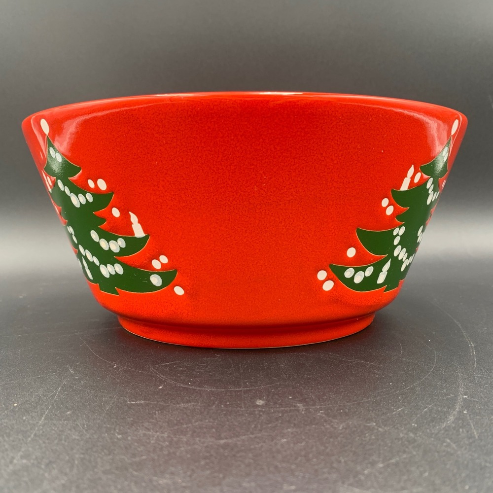Vintage Christmas Tree Red Ceramic Serving Bowl Holiday Decor MCM Retro - Picture 7 of 10